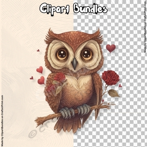 Cute Chibi Valentine Owl Clipart (4096px x 4096px, 300dpi, .png file) #08
