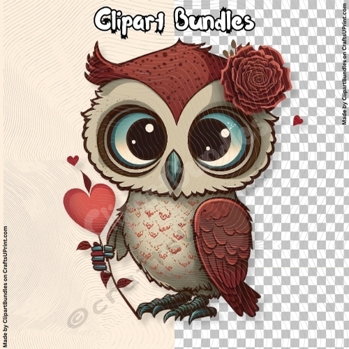 Cute Chibi Valentine Owl Clipart (4096px x 4096px, 300dpi, .png file) #09