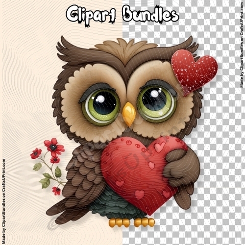 Cute Chibi Valentine Owl Clipart (4096px x 4096px, 300dpi, .png file) #11
