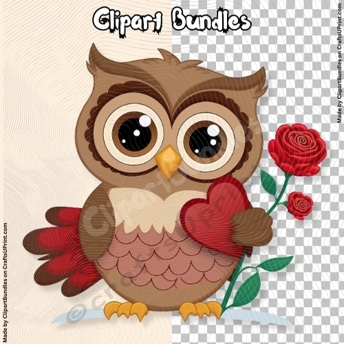 Cute Chibi Valentine Owl Clipart (4096px x 4096px, 300dpi, .png file) #15