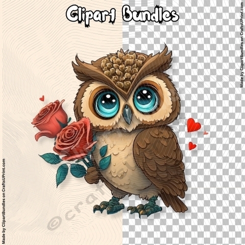 Cute Chibi Valentine Owl Clipart (4096px x 4096px, 300dpi, .png file) #16