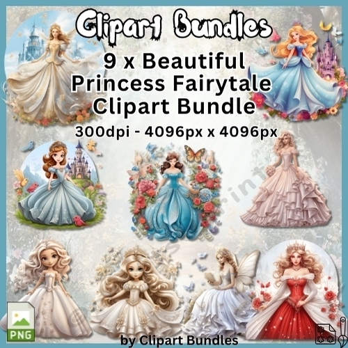 9 x Princess Fairy tale Clipart Bundle