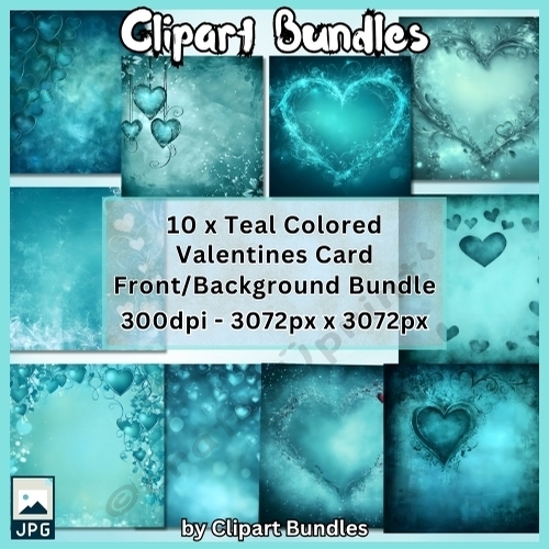 10 x Teal Colored Valentines Card Front/Background Bundle (3072px x 3072px, .jpg files, 300dpi)