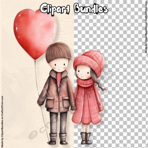 Super Cute Retro 80s Cartoon Style Valentine Couple Clipart 01 (4096px x 4096px, 300dpi, png file)