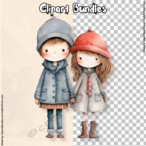 Super Cute Retro 80s Cartoon Style Valentine Couple Clipart 02 (4096px x 4096px, 300dpi, png file)