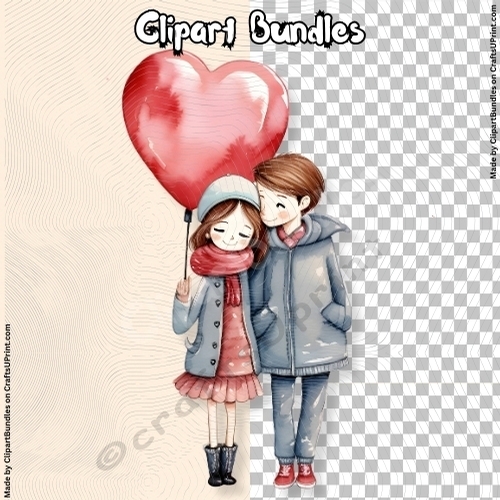 Super Cute Retro 80s Cartoon Style Valentine Couple Clipart 04 (4096px x 4096px, 300dpi, png file)