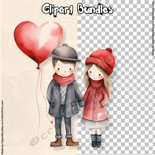 Super Cute Retro 80s Cartoon Style Valentine Couple Clipart 05 (4096px x 4096px, 300dpi, png file)