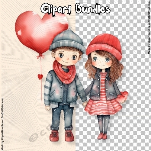 Super Cute Retro 80s Cartoon Style Valentine Couple Clipart 06 (4096px x 4096px, 300dpi, png file)