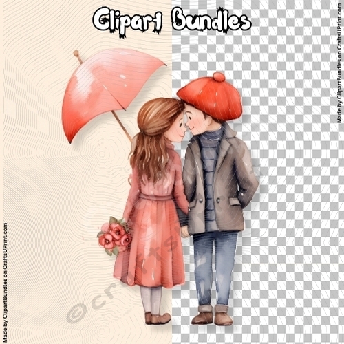 Super Cute Retro 80s Cartoon Style Valentine Couple Clipart 07 (4096px x 4096px, 300dpi, png file)
