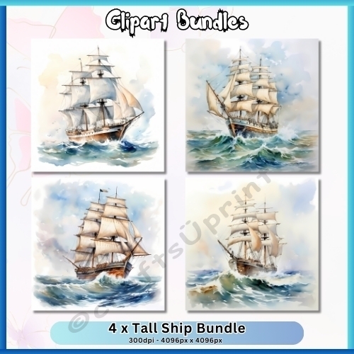 4 x Old Tall Ships Images for Designers and Card Creators