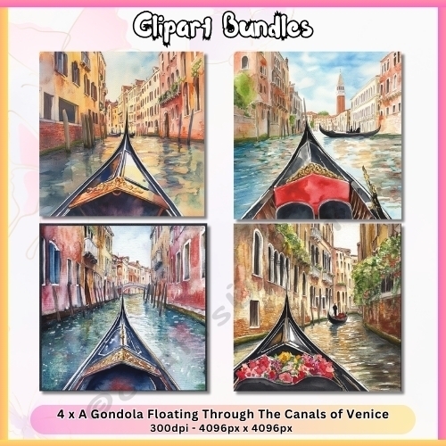 Gondola 4 x Floating Through the Canals of Venice (4096px x 4096px, 300dpi, .png)