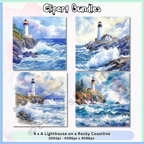 Lighthouse on a Rocky Coastline (4096px x 4096px, 300dpi, .png)