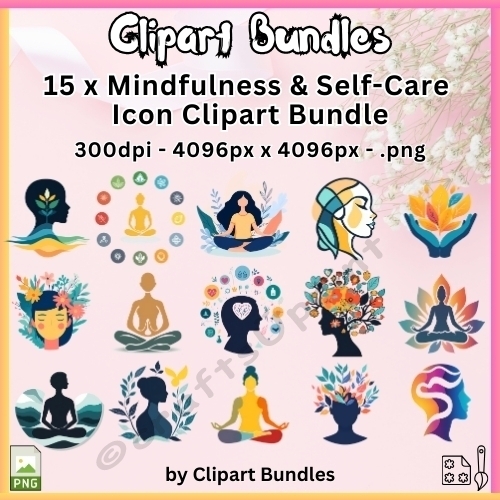 15 x Mindfulness & Self-Care Icons Clipart Bundle (.png, 4096px x 4096px, 300dpi)