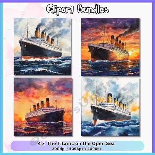 4 x The Titanic on the Open Sea (.png, 4096px x 4096px, 300dpi)
