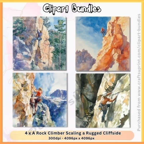 4 x A Rock Climber Scaling a Rugged Cliffside (4096px x 4096px, .png file, 300dpi)