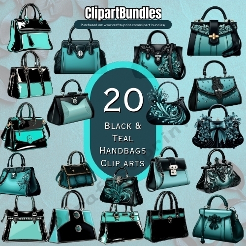 20 x Black and Teal Handbags Clipart Bundle (4096px x 4096px, 300dpi, .png files)