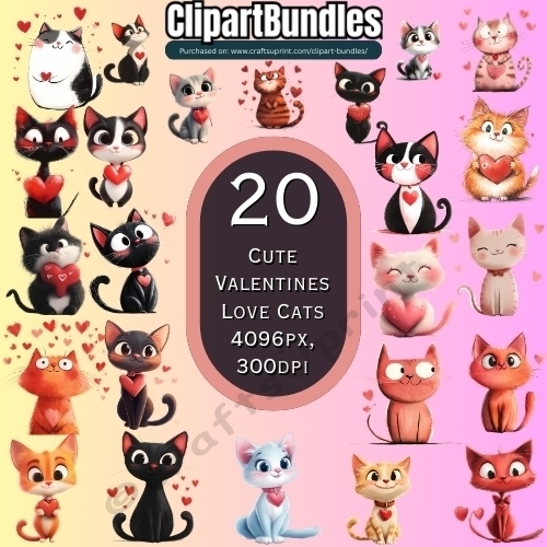 20 x Cute Valentine/Love Cats Clipart Bundle