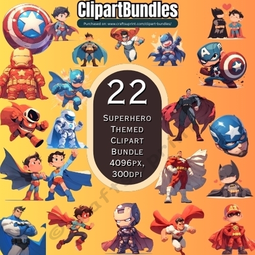 22 x Superhero Themed Clipart Bundle (4096px x 4096px, 300dpi, .png files)
