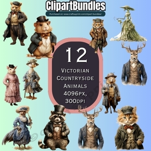 12 x Victorian Style Animals Clipart Bundle (4096px x 4096px, 300dpi, .png files)