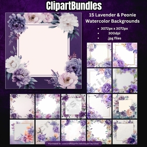 15 x Lavender & Peonie Watercolor Images (3072px x 3072px, 300dpi, .jpg files)