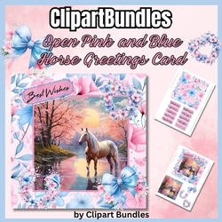 6 x 6 Blue and Pink Horse Open Greetings Card