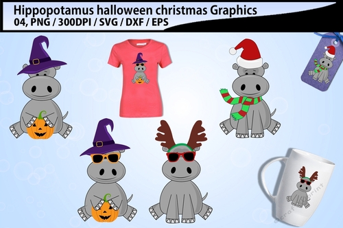 hippopotamus halloween and christmas