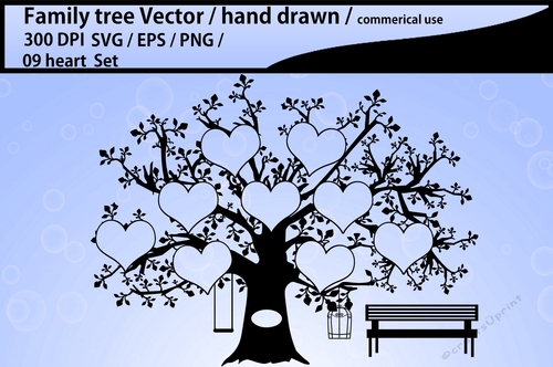 9 heart family tree template