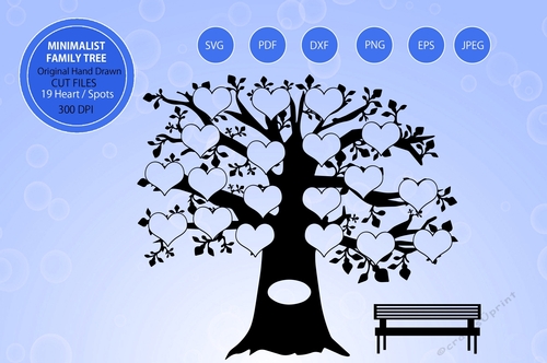 Minimalist 19 heart family tree