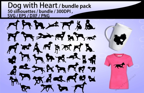 Dog with Heart silhouette bundle