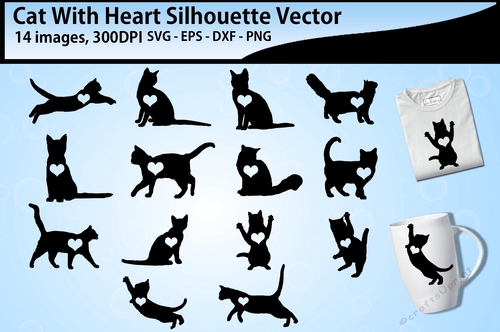 Cat with heart silhouette 
