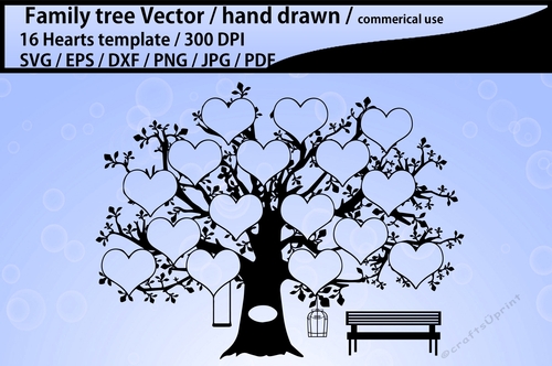 16 heart family Christmas tree template 