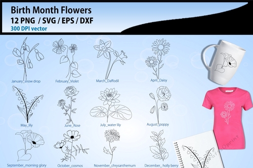 Birth month floral cutting files