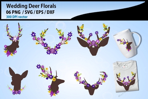 Wedding deer floral clipart