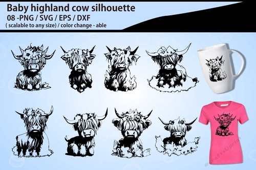 Baby highland cow silhouette 