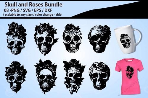 Skull and roses silhouette