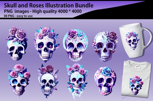 sugar skull and roses illustrations
