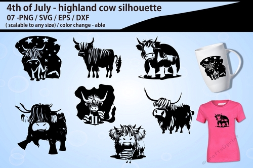 4th of july highland cow silhouette