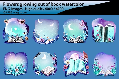 Flower growing out of book watercolor
