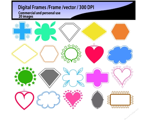digital frames, hand drawn frames, hand drawn embelishment / clipart , silhouette / illustration / High Quality
