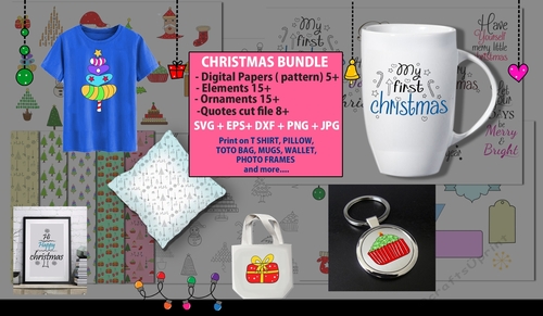 Christmas craft bundle / Christmas elements / Christmas digital paper / patterns / Christmas ornaments / Christmas svg quote / Christmas element / clipart