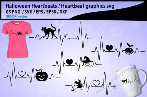 Halloween heartbeat graphics clipart / halloween heartbeat silhouette vector