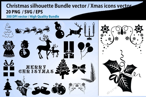 x mas svg silhouettes / christmas svg silhouette bundle / christmas icons SVG bundle / SVG silhouette clipart