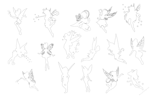 Fairies digital stamping bundle, fairies coloring page outline