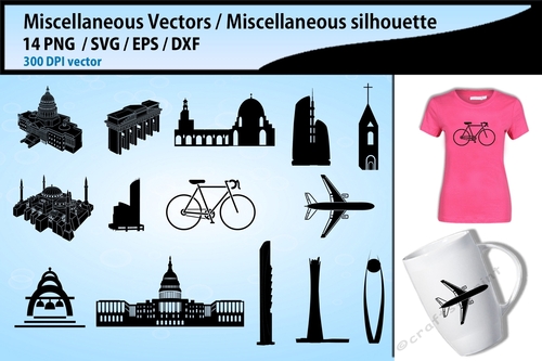 miscellaneous silhouette svg / miscellaneous silhouette svg cutting files / cycle svg / airplane svg / building svg