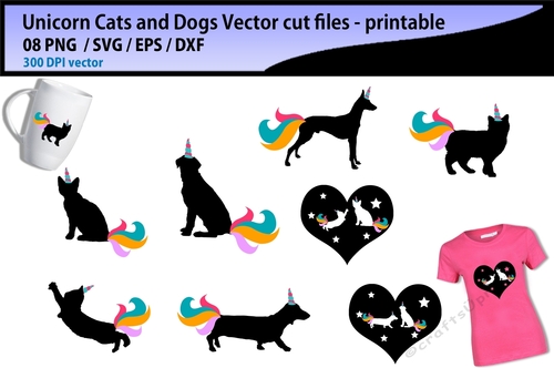 Unicorn cat and dog silhouette 