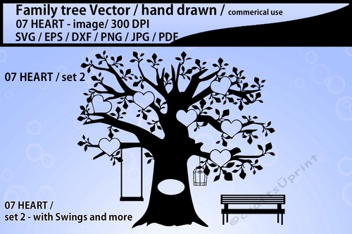 family tree hand drawn 7 hearts
