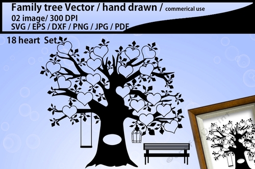 family heart tree - 18 heart set