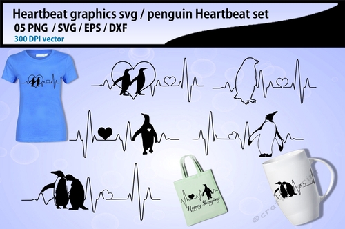 Penguin heartbeat graphics and illustration / heartbeat graph SVG 