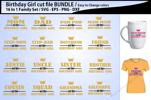 Birthday Girl family cut file svg bundle