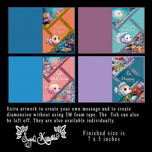 Fractured Card Fish Set of 4